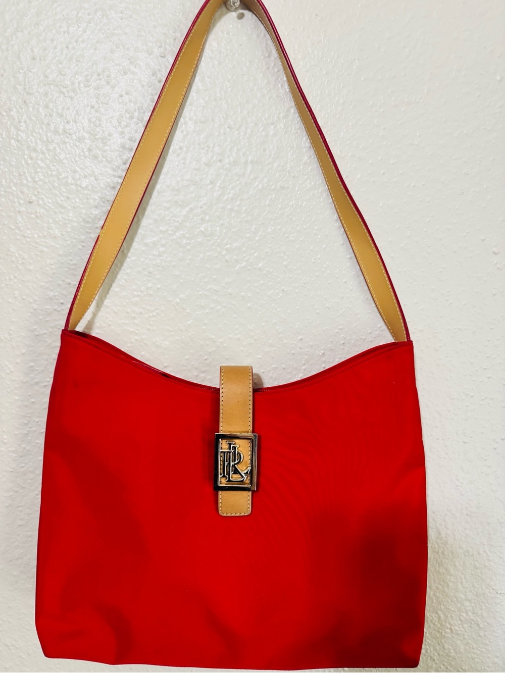 Ralph Lauren Red Shoulder Bag with Tan Trim